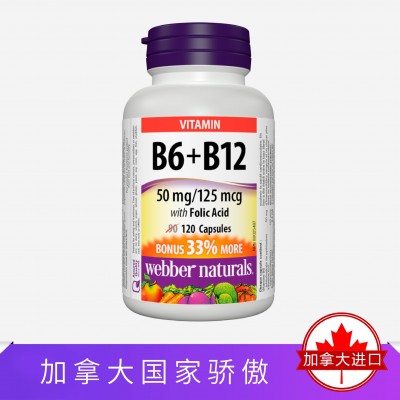 Webber Naturals维生素B6 + B12含叶酸 50毫克/125微克